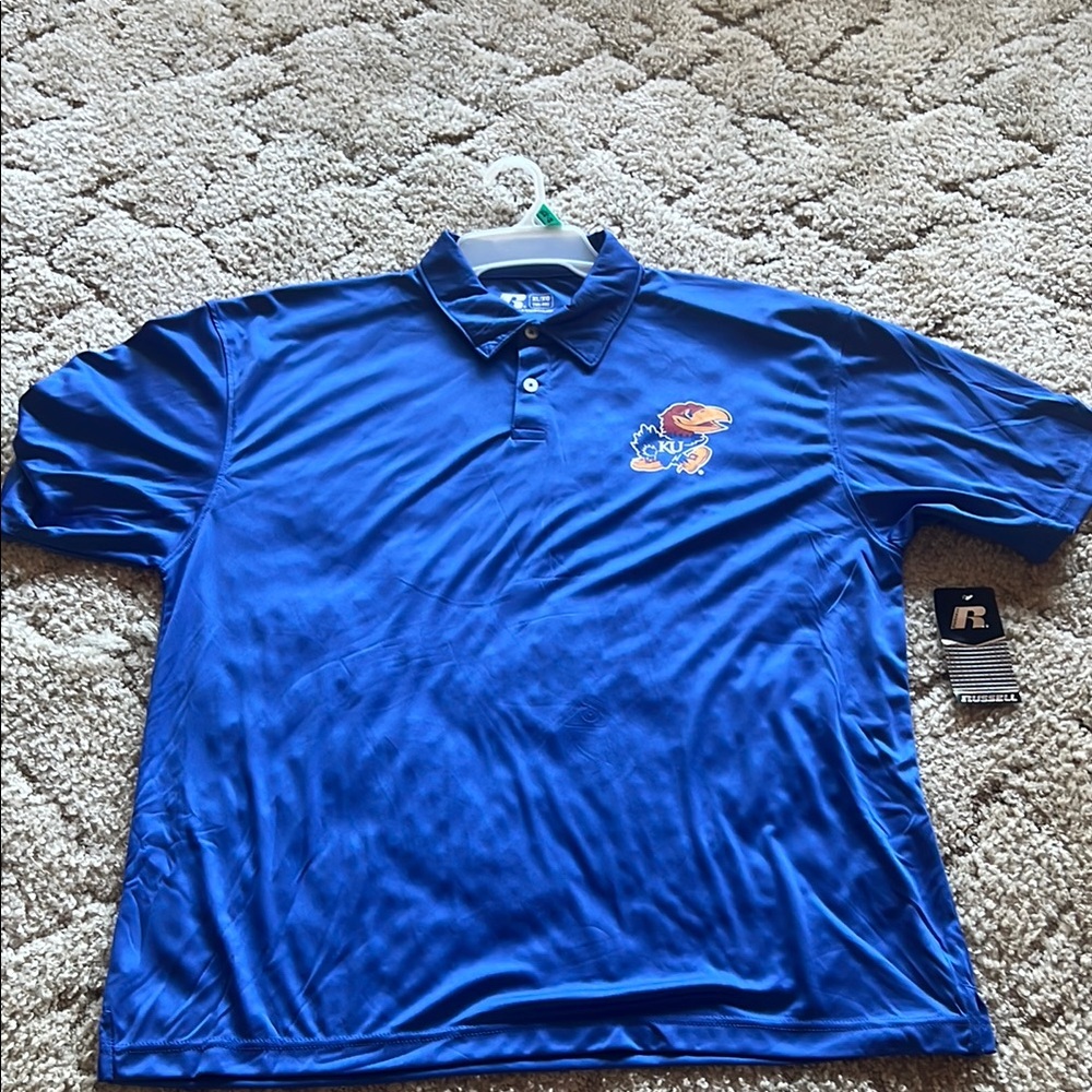 Russell Athletic Blue Polo Shirt Moisture-Wicking Performance
